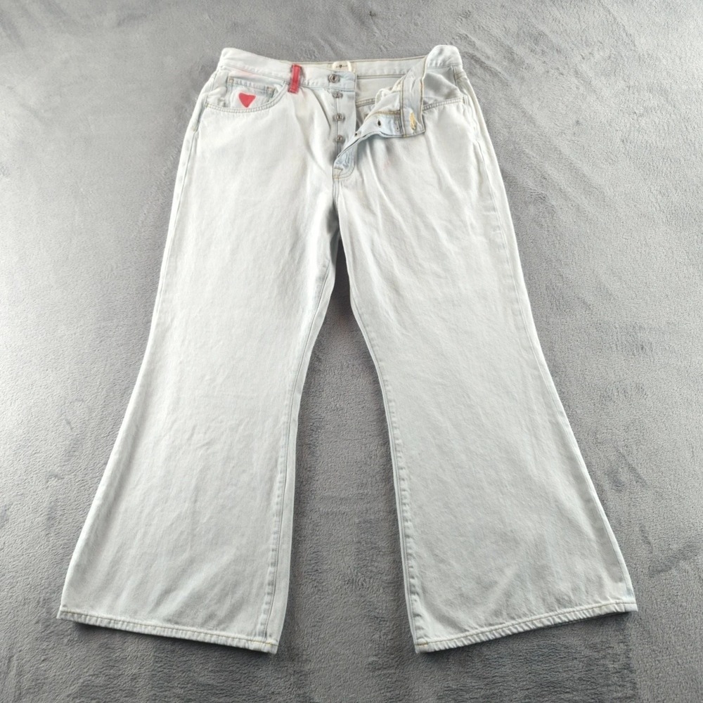 7 For All Mankind Jeans‎ W32 White Flare Heart Embroidery Accents Wide Leg Boho